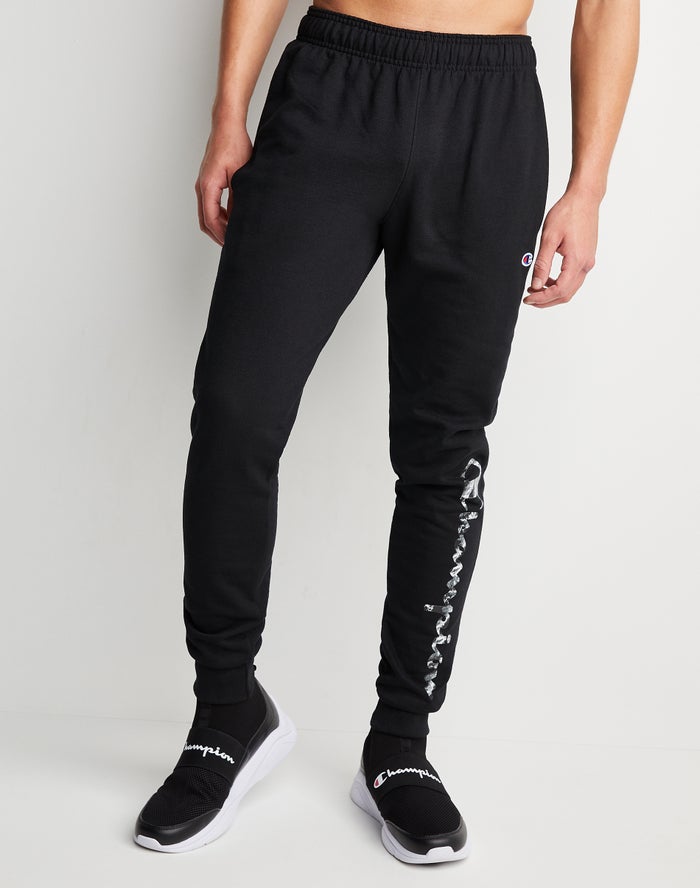 Champion Mens Joggers NZ - Powerblend Fleece Chasing Waves Black ( 7358-KMWEN )